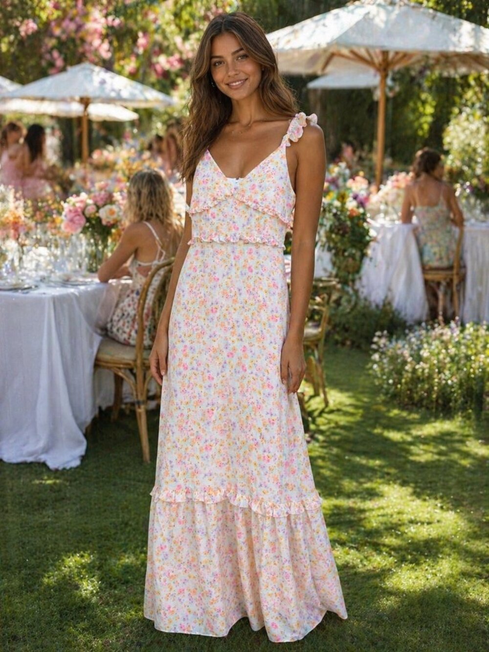 BCBGGeneration Womens Floral Maxi Dress Whimsical Fields Print Size 14  NWT $148